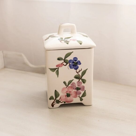 Jay Willfred Andrea by Sadek Square White Floral Ceramic Lidded Canister - Picture 1 of 7